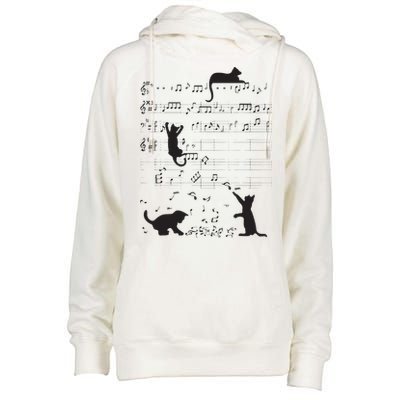 Cute Cat Kitty Playing Music Note Clef Musician Art Womens Funnel Neck Pullover Hood