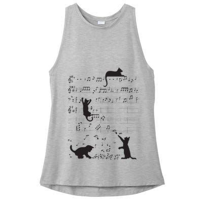 Cute Cat Kitty Playing Music Note Clef Musician Art Ladies PosiCharge Tri-Blend Wicking Tank