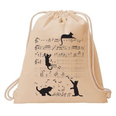 Cute Cat Kitty Playing Music Note Clef Musician Art Drawstring Bag