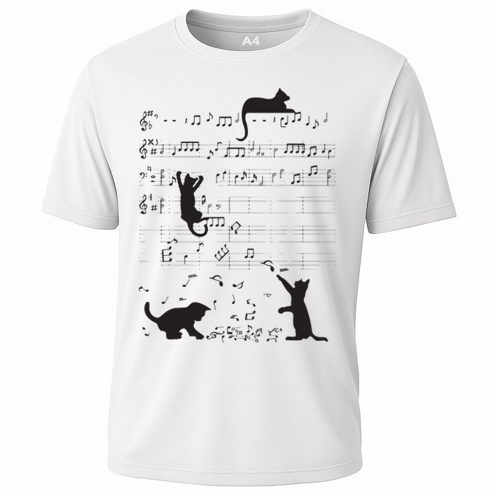 Cute Cat Kitty Playing Music Note Clef Musician Art Cooling Performance Crew T-Shirt