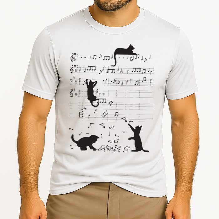 Cute Cat Kitty Playing Music Note Clef Musician Art Cooling Performance Crew T-Shirt