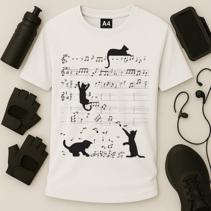 Cute Cat Kitty Playing Music Note Clef Musician Art Cooling Performance Crew T-Shirt