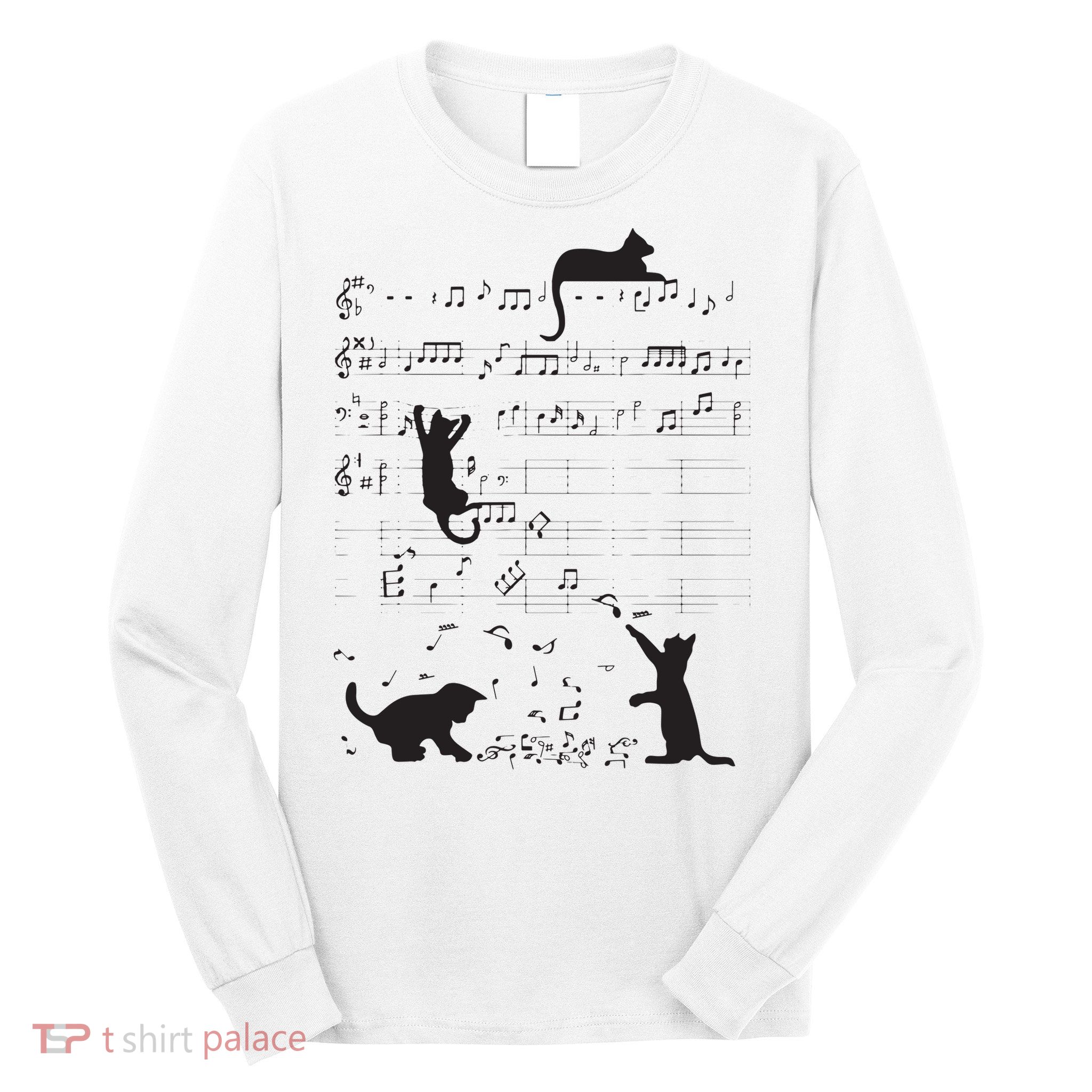 Cute Cat Kitty Playing Music Note Clef Musician Art Long Sleeve Shirt