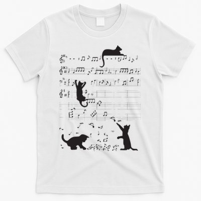 Cute Cat Kitty Playing Music Note Clef Musician Art T-Shirt