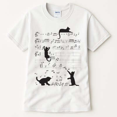 Cute Cat Kitty Playing Music Note Clef Musician Art Tall T-Shirt