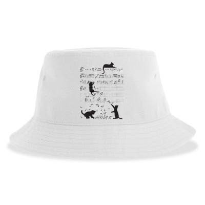 Cute Cat Kitty Playing Music Note Clef Musician Art Sustainable Bucket Hat