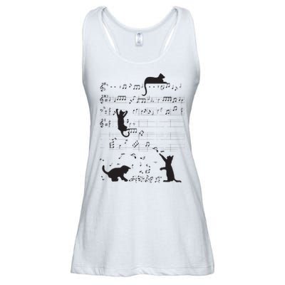 Cute Cat Kitty Playing Music Note Clef Musician Art Ladies Essential Flowy Tank