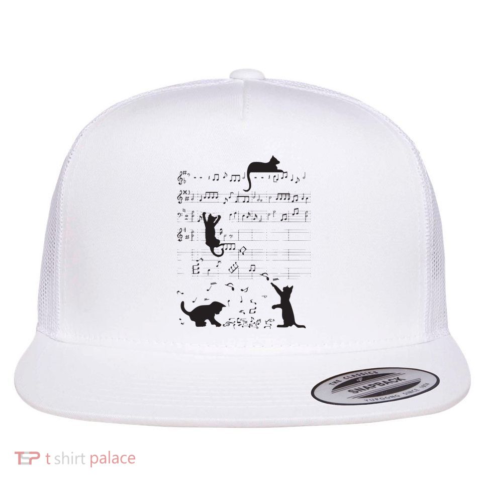 Cute Cat Kitty Playing Music Note Clef Musician Art Flatbill Hat