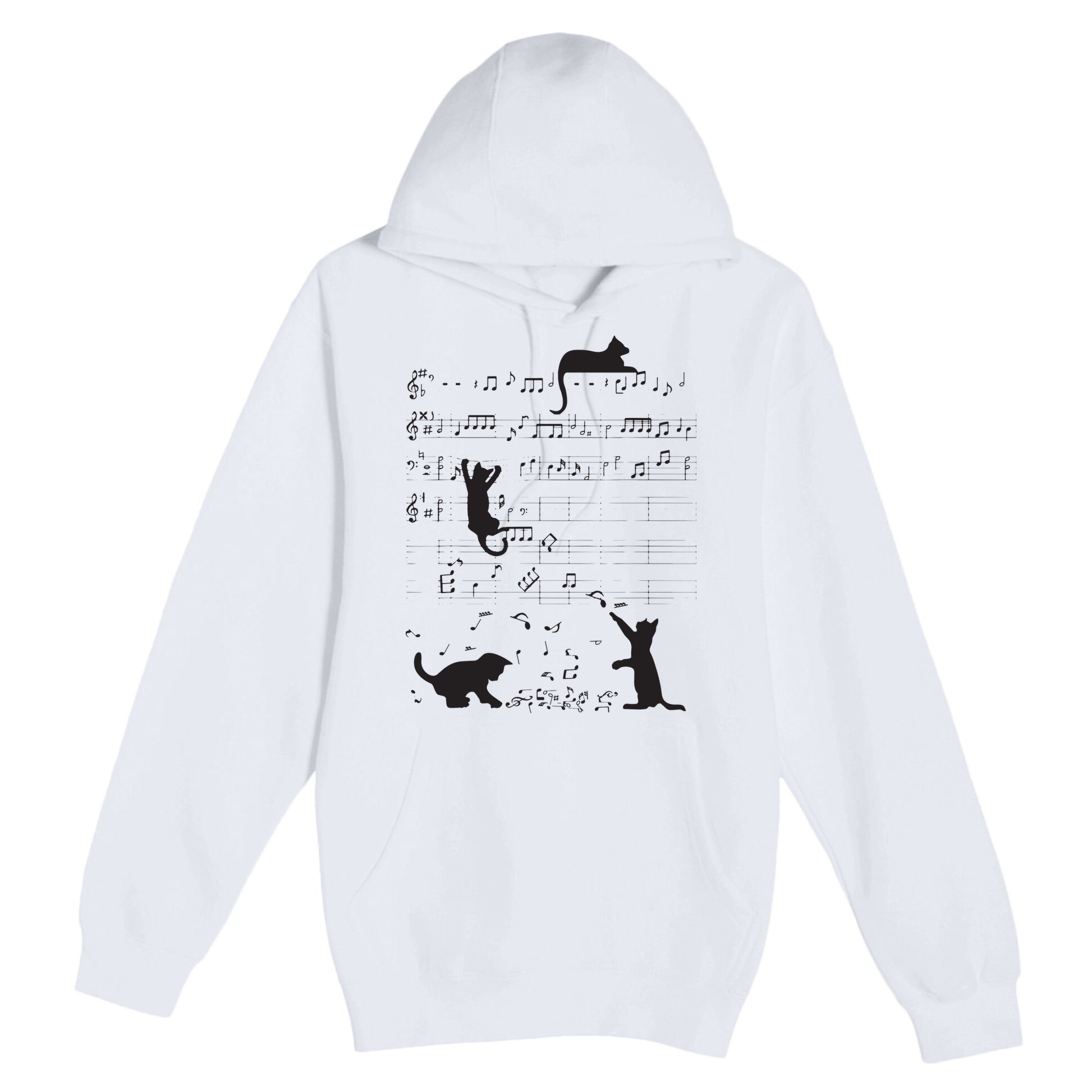 Cute Cat Kitty Playing Music Note Clef Musician Art Premium Pullover Hoodie