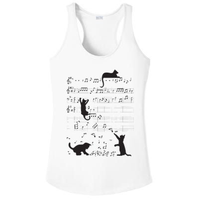 Cute Cat Kitty Playing Music Note Clef Musician Art Ladies PosiCharge Competitor Racerback Tank