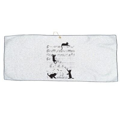 Cute Cat Kitty Playing Music Note Clef Musician Art Large Microfiber Waffle Golf Towel