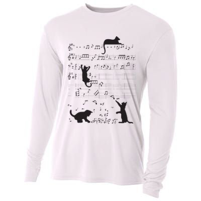 Cute Cat Kitty Playing Music Note Clef Musician Art Cooling Performance Long Sleeve Crew