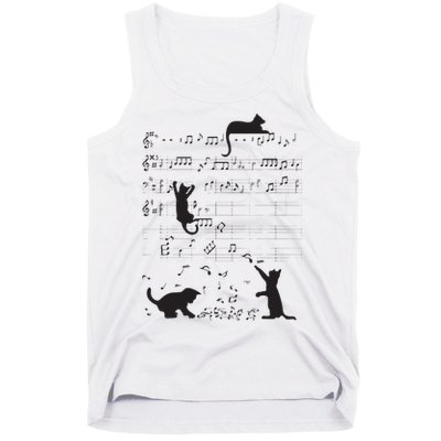 Cute Cat Kitty Playing Music Note Clef Musician Art Tank Top