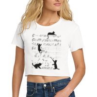 Cute Cat Kitty Playing Music Note Clef Musician Art Women's Crop Top Tee