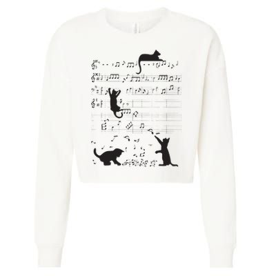 Cute Cat Kitty Playing Music Note Clef Musician Art Cropped Pullover Crew