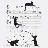 Cute Cat Kitty Playing Music Note Clef Musician Art Womens T-Shirt