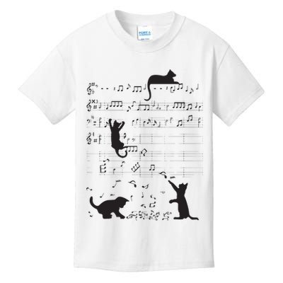 Cute Cat Kitty Playing Music Note Clef Musician Art Kids T-Shirt