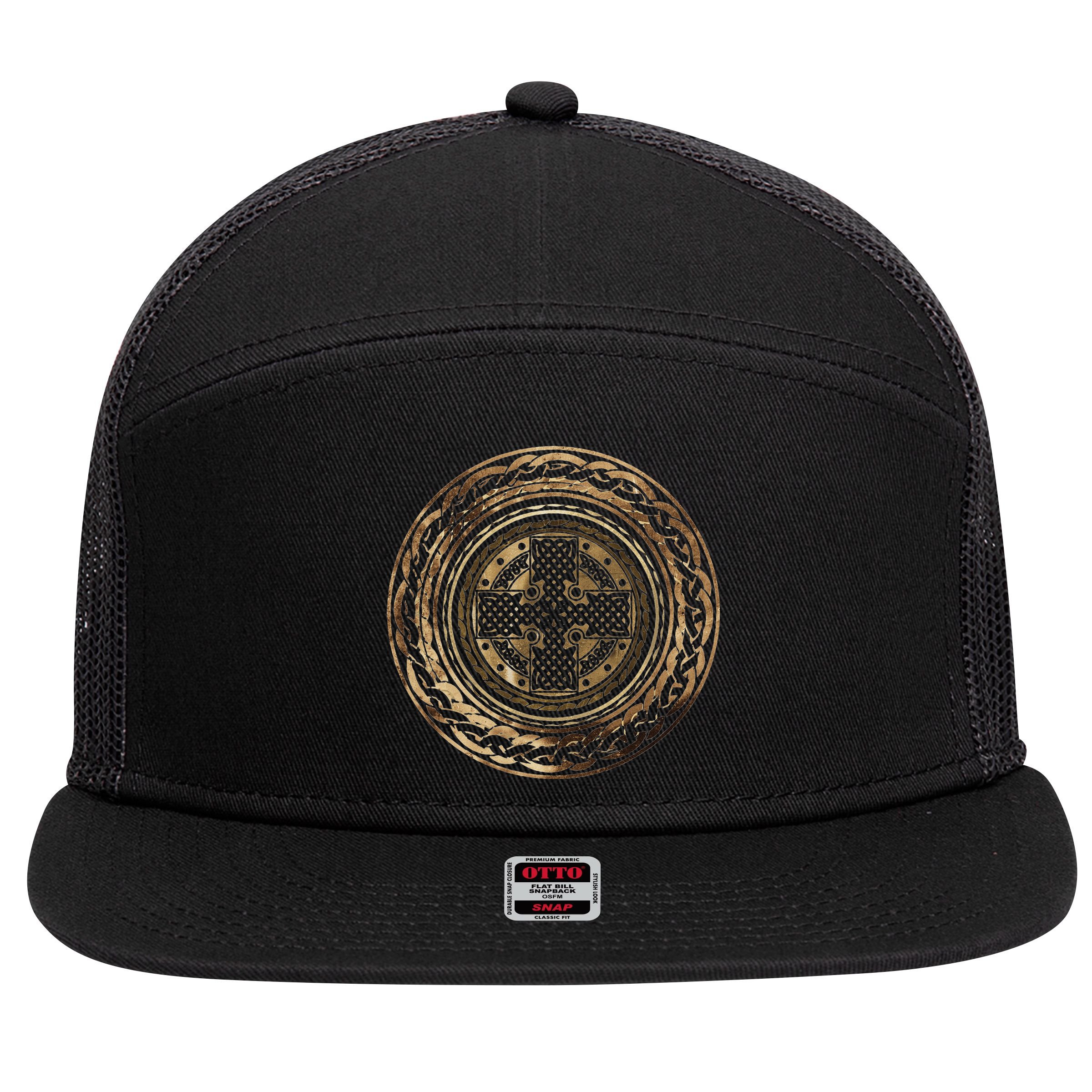 Celtic Cross Knot Irish Scottish Shield Warrior Graphic 7 Panel Mesh Trucker Snapback Hat