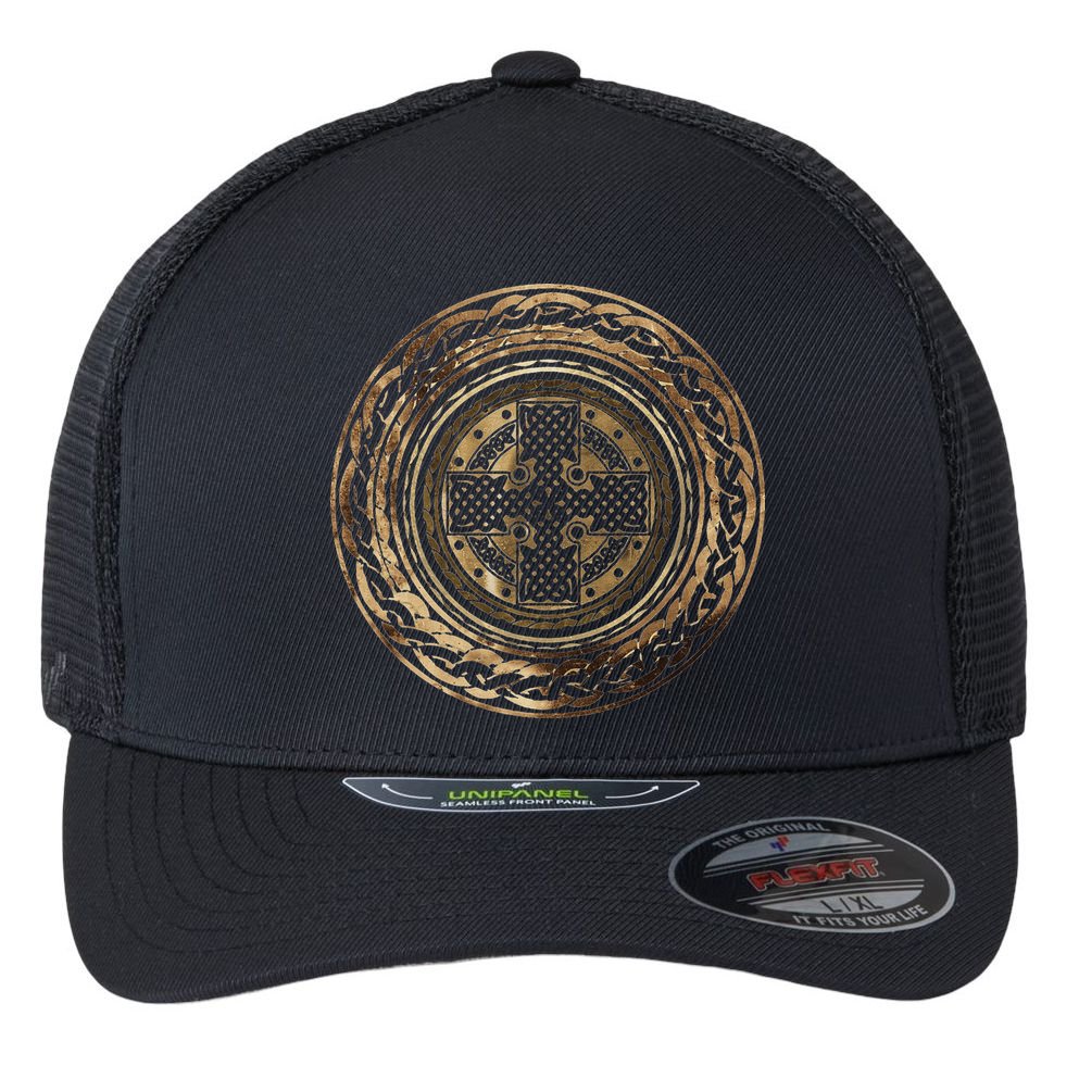 Celtic Cross Knot Irish Scottish Shield Warrior Graphic Flexfit Unipanel Trucker Cap
