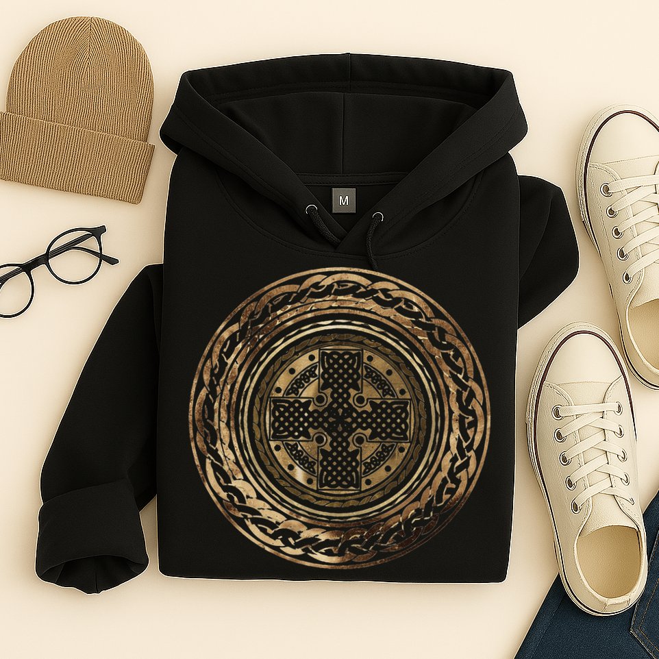 Celtic Cross Knot Irish Scottish Shield Warrior Graphic Hoodie