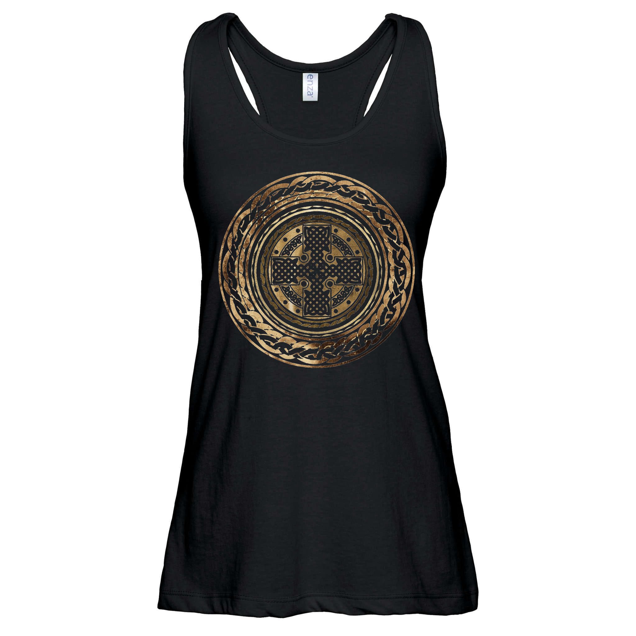Celtic Cross Knot Irish Scottish Shield Warrior Graphic Ladies Essential Flowy Tank