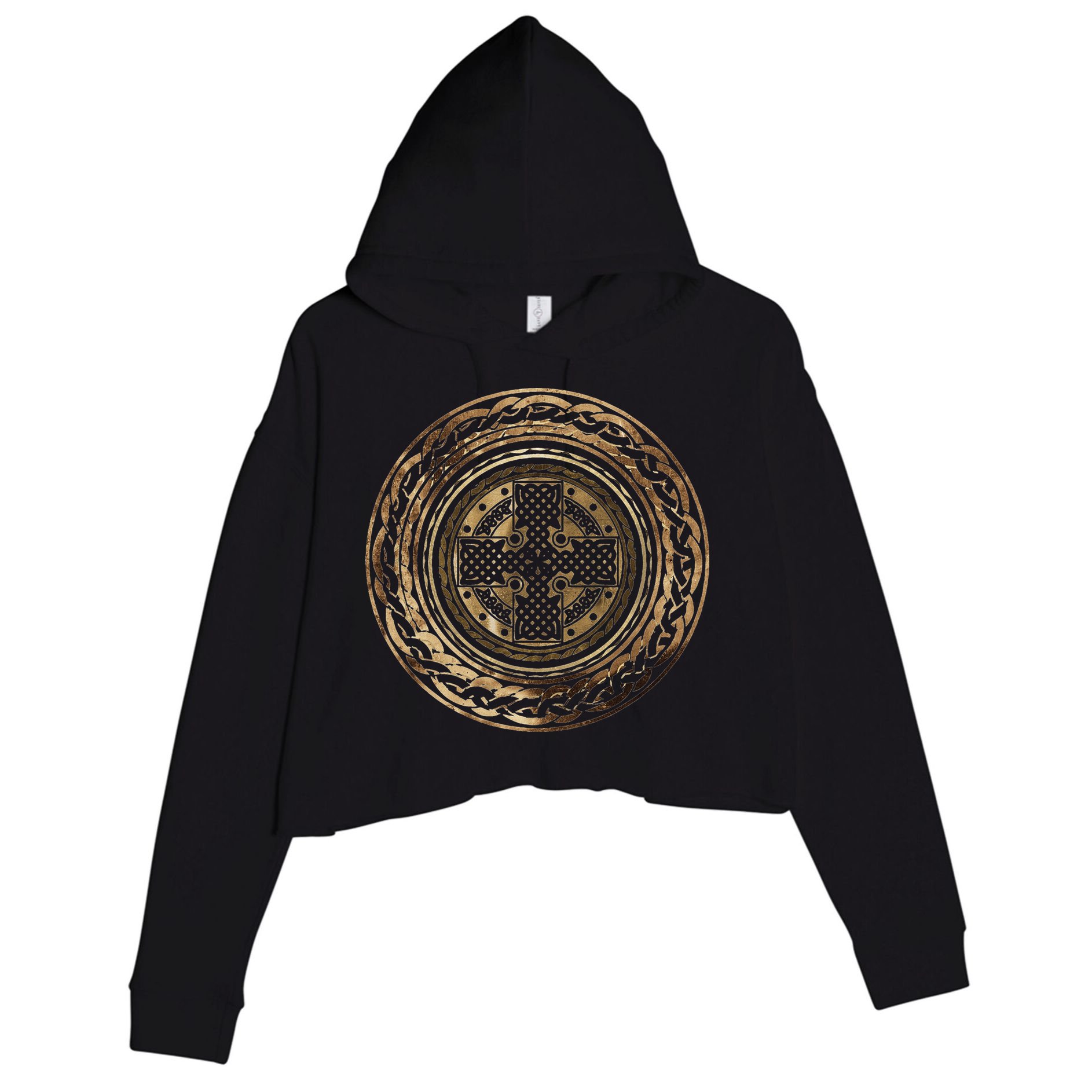 Celtic Cross Knot Irish Scottish Shield Warrior Graphic Crop Fleece Hoodie