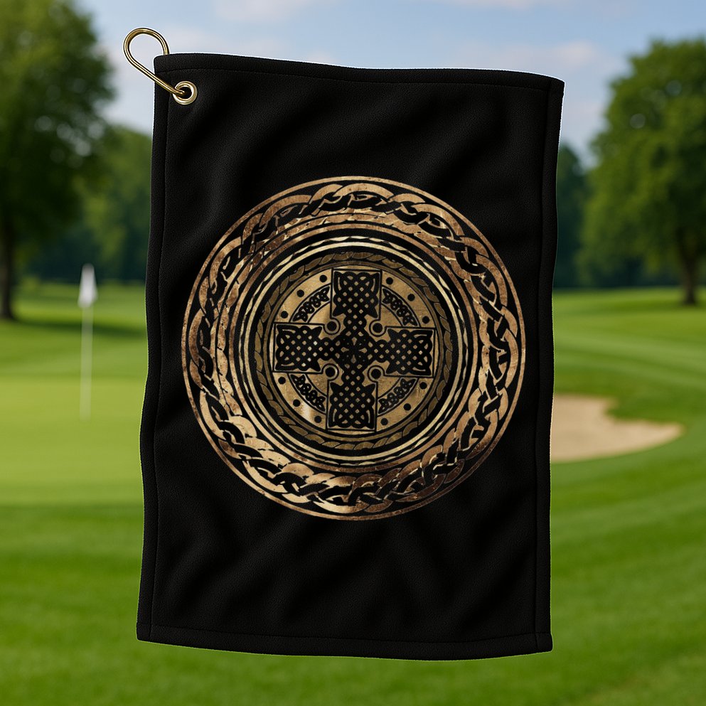 Celtic Cross Knot Irish Scottish Shield Warrior Graphic Golf Towel