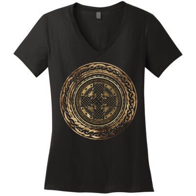 Celtic Cross Knot Irish Scottish Shield Warrior Graphic Women's V-Neck T-Shirt