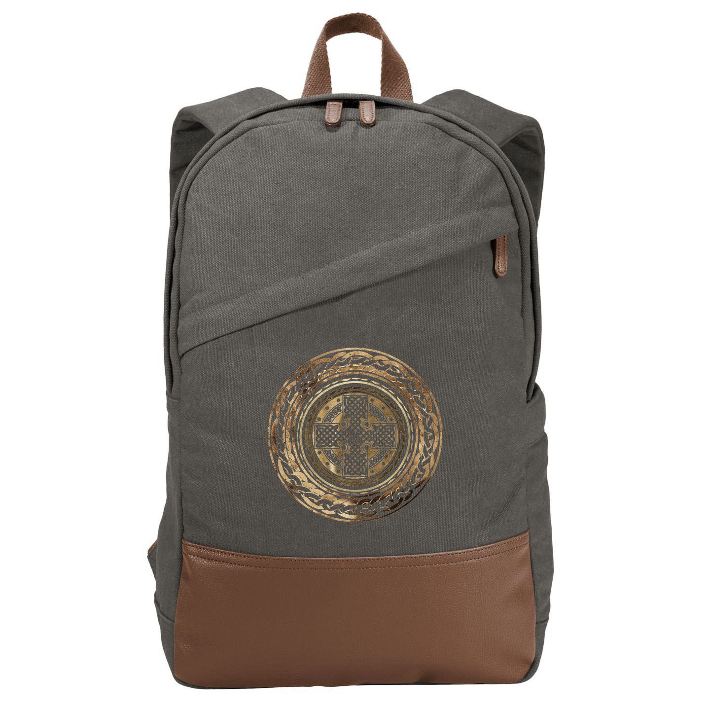 Celtic Cross Knot Irish Scottish Shield Warrior Graphic Cotton Canvas Backpack