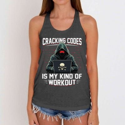 Cracking Codes Kind Of Workout Funny Cybersecurity Hacker Women's Knotted Racerback Tank