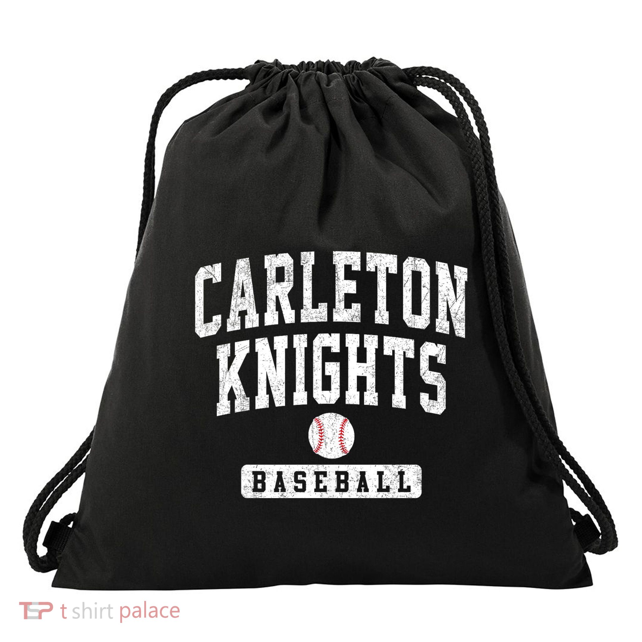 Carleton College Knights Baseball Arch Vintage Design Drawstring Bag