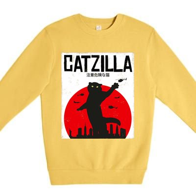 Catzilla Cat Kitten Feline Kitty Outfit Japan Movie Premium Crewneck Sweatshirt