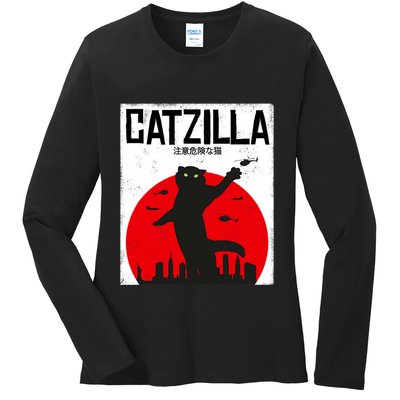 Catzilla Cat Kitten Feline Kitty Outfit Japan Movie Ladies Long Sleeve Shirt