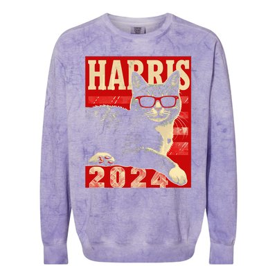 Cool Cat Kamala Vote For Democracy Harris 2024 Colorblast Crewneck Sweatshirt