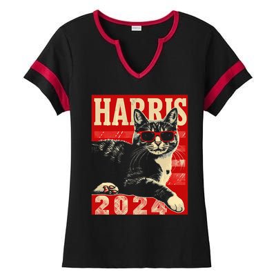 Cool Cat Kamala Vote For Democracy Harris 2024 Ladies Halftime Notch Neck Tee