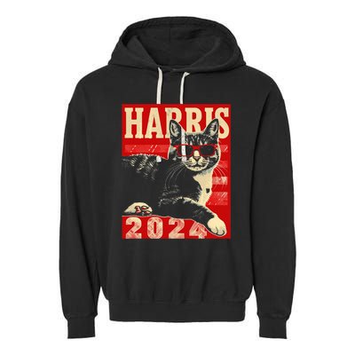 Cool Cat Kamala Vote For Democracy Harris 2024 Garment-Dyed Fleece Hoodie