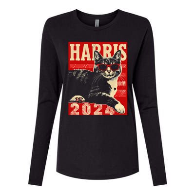 Cool Cat Kamala Vote For Democracy Harris 2024 Womens Cotton Relaxed Long Sleeve T-Shirt