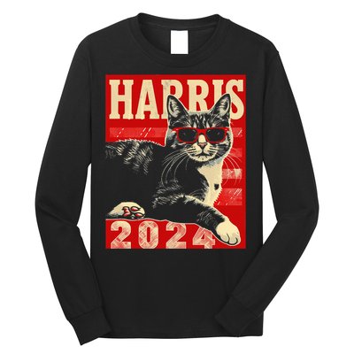 Cool Cat Kamala Vote For Democracy Harris 2024 Long Sleeve Shirt