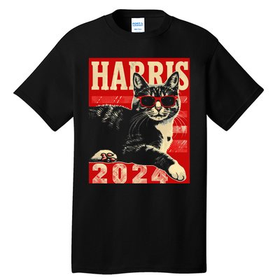 Cool Cat Kamala Vote For Democracy Harris 2024 Tall T-Shirt