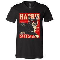 Cool Cat Kamala Vote For Democracy Harris 2024 V-Neck T-Shirt