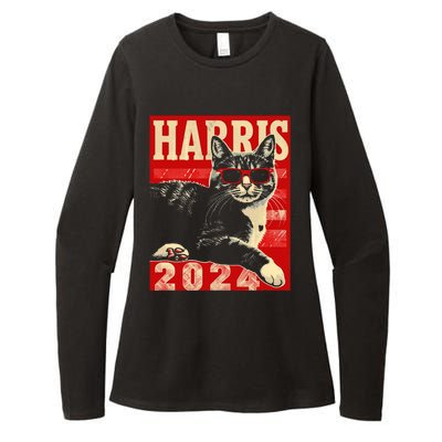 Cool Cat Kamala Vote For Democracy Harris 2024 Womens CVC Long Sleeve Shirt