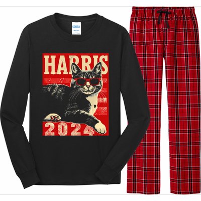 Cool Cat Kamala Vote For Democracy Harris 2024 Long Sleeve Pajama Set