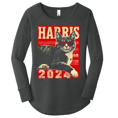 Cool Cat Kamala Vote For Democracy Harris 2024 Women's Perfect Tri Tunic Long Sleeve Shirt