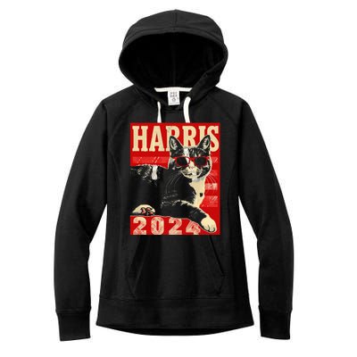 Cool Cat Kamala Vote For Democracy Harris 2024 Women's Fleece Hoodie