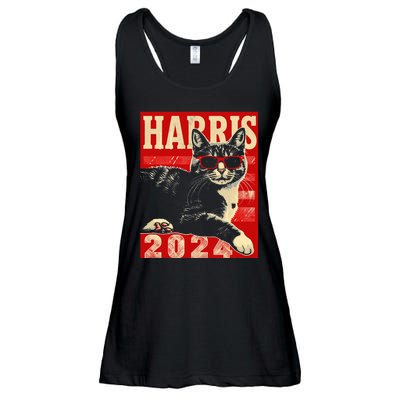 Cool Cat Kamala Vote For Democracy Harris 2024 Ladies Essential Flowy Tank