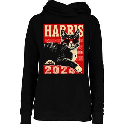 Cool Cat Kamala Vote For Democracy Harris 2024 Womens Funnel Neck Pullover Hood