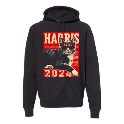 Cool Cat Kamala Vote For Democracy Harris 2024 Premium Hoodie