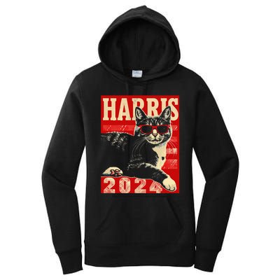 Cool Cat Kamala Vote For Democracy Harris 2024 Women's Pullover Hoodie