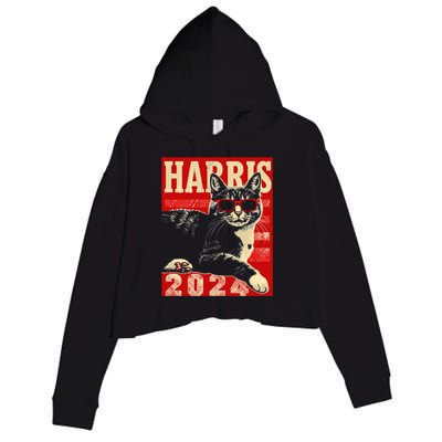 Cool Cat Kamala Vote For Democracy Harris 2024 Crop Fleece Hoodie