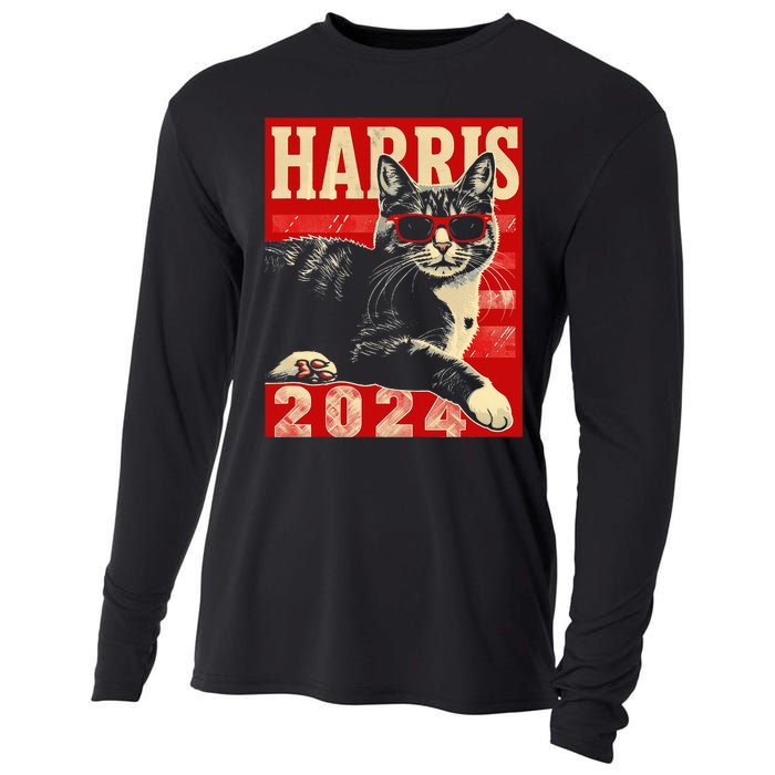 Cool Cat Kamala Vote For Democracy Harris 2024 Cooling Performance Long Sleeve Crew